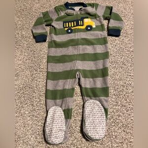 Carter's Striped Green and Gray Footie with Yellow Truck